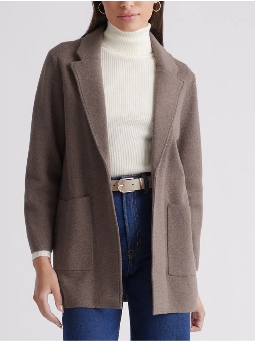 Quince 100% Organic Cotton Knit Blazer Heather Brown Open Front XS